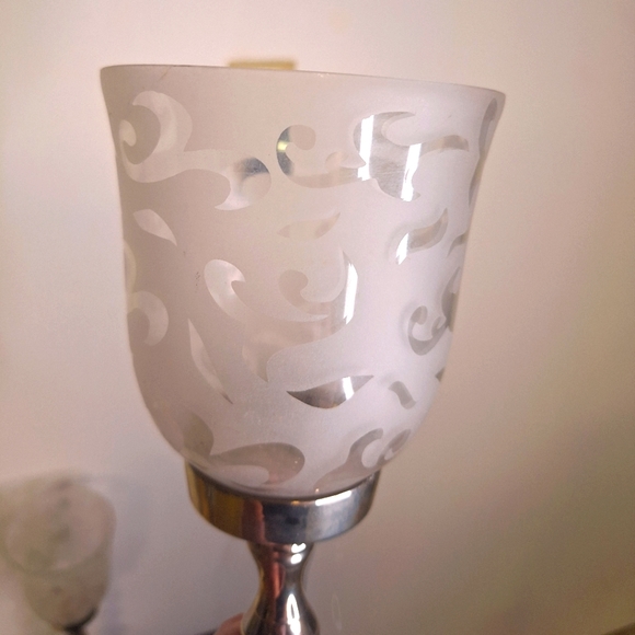 13" Candle Holders W/Etched Glass (Set of 2) Vintage - Picture 5 of 7